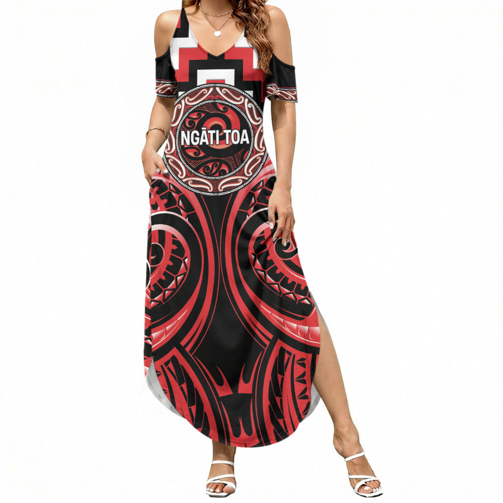Aotearoa Ngati Toa Personalised Summer Maxi Dress Maori Iwi Poutama Puhoro Tattoo LT14 Women Red - Polynesian Pride