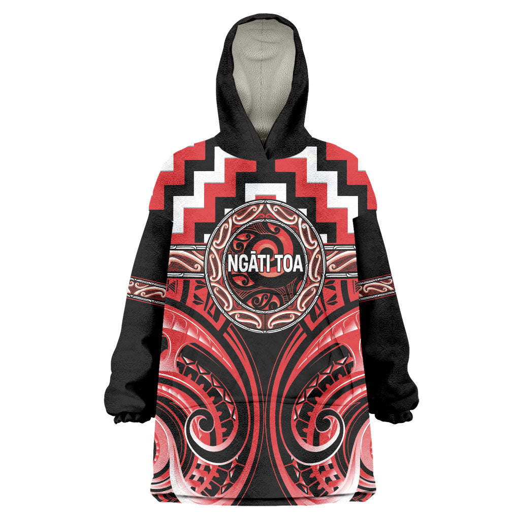 Aotearoa Ngati Toa Personalised Wearable Blanket Hoodie Maori Iwi Poutama Puhoro Tattoo LT14 One Size Red - Polynesian Pride
