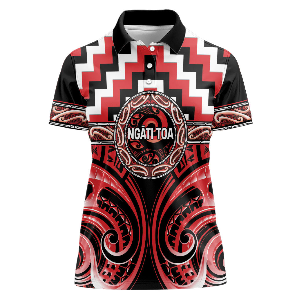 Aotearoa Ngati Toa Personalised Women Polo Shirt Maori Iwi Poutama Puhoro Tattoo LT14 Female Red - Polynesian Pride
