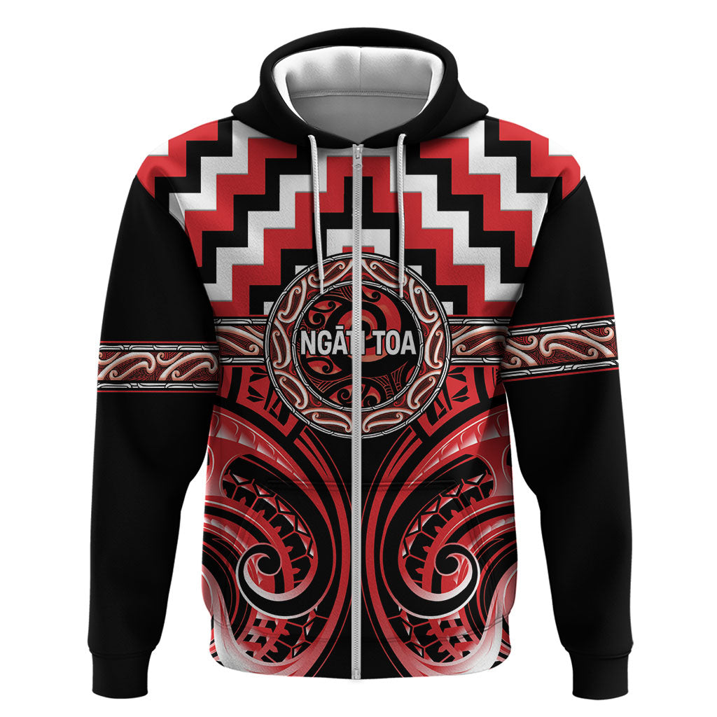 Aotearoa Ngati Toa Personalised Zip Hoodie Maori Iwi Poutama Puhoro Tattoo LT14 Zip Hoodie Red - Polynesian Pride