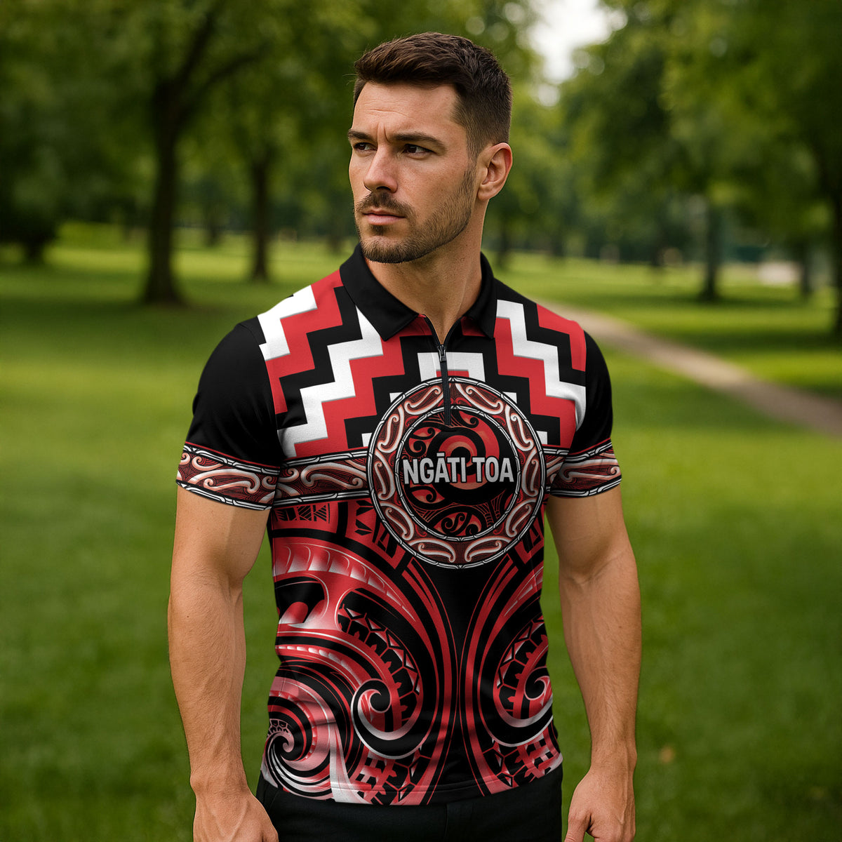 Aotearoa Ngati Toa Personalised Zipper Polo Shirt Maori Iwi Poutama Puhoro Tattoo LT14 - Polynesian Pride