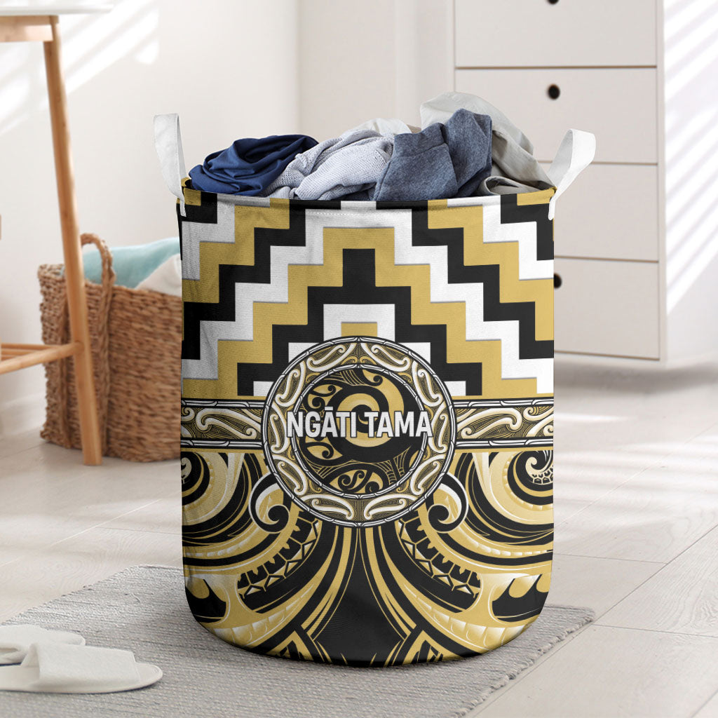 Aotearoa Ngati Tama Laundry Basket Maori Iwi Poutama Puhoro Tattoo LT14 Yellow - Polynesian Pride