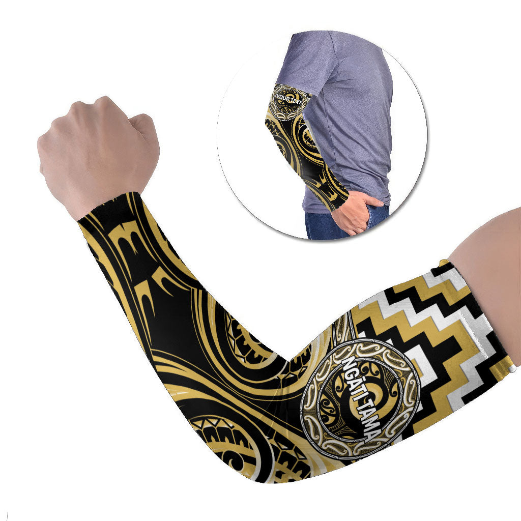 Aotearoa Ngati Tama Personalised Arm Sleeves Maori Iwi Poutama Puhoro Tattoo LT14 Set of 2 Yellow - Polynesian Pride