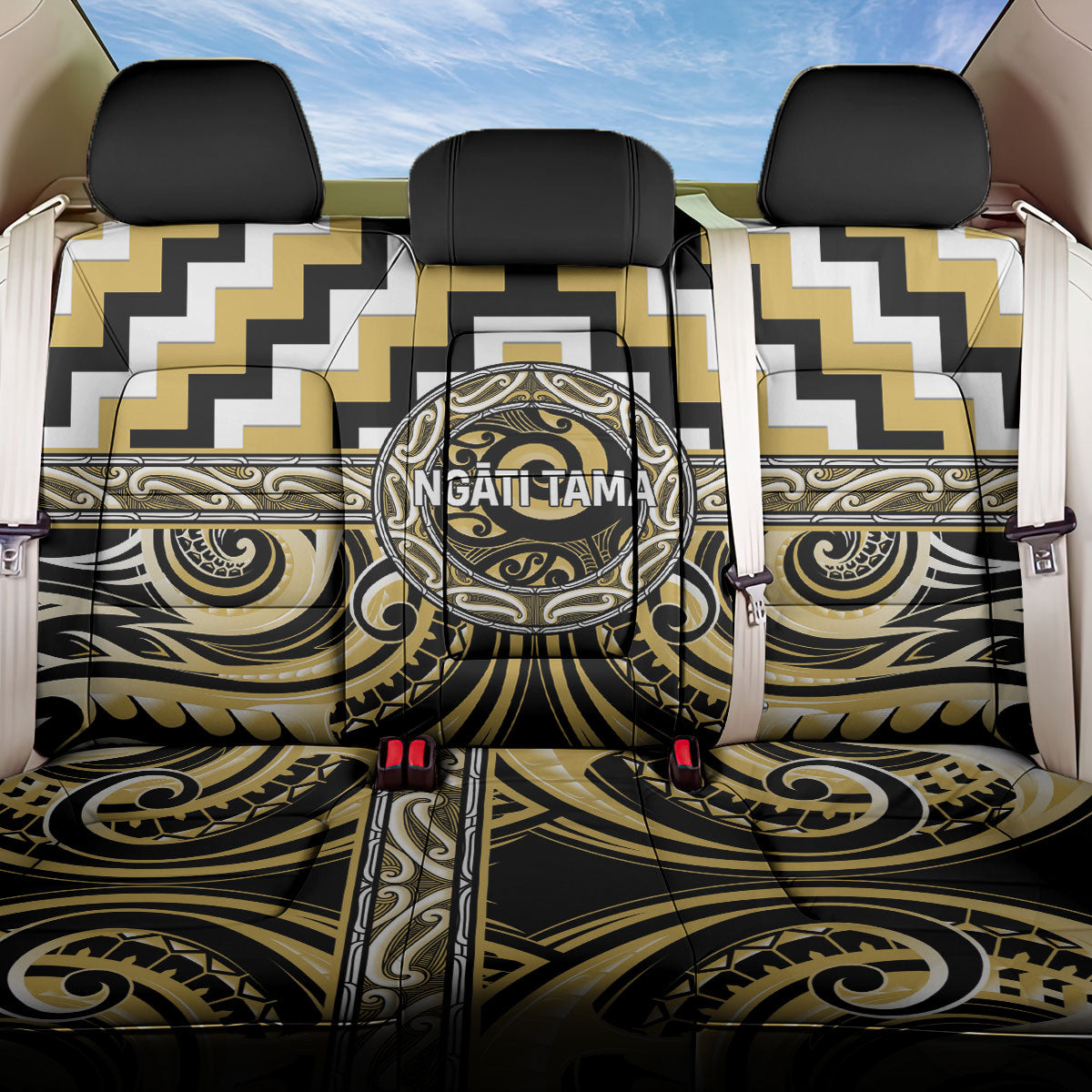 Aotearoa Ngati Tama Back Car Seat Cover Maori Iwi Poutama Puhoro Tattoo LT14 One Size Yellow - Polynesian Pride