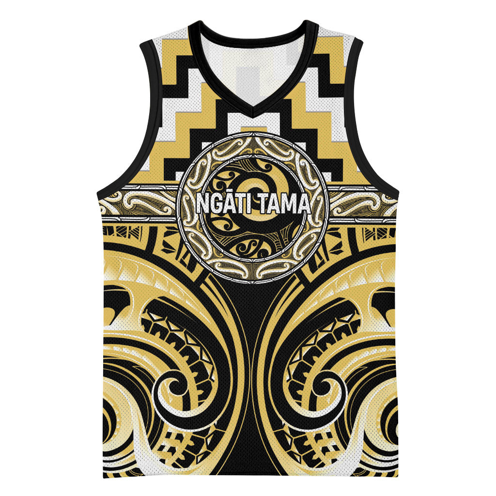Aotearoa Ngati Tama Personalised Basketball Jersey Maori Iwi Poutama Puhoro Tattoo LT14 Unisex Yellow - Polynesian Pride