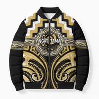 Aotearoa Ngati Tama Personalised Bomber Puffer Jacket Maori Iwi Poutama Puhoro Tattoo LT14 Unisex Yellow - Polynesian Pride