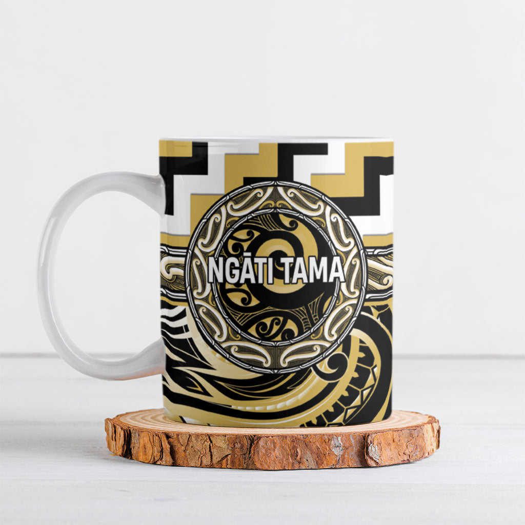Aotearoa Ngati Tama Personalised Ceramic Mug Maori Iwi Poutama Puhoro Tattoo LT14 Yellow - Polynesian Pride