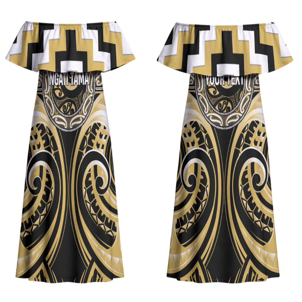Aotearoa Ngati Tama Personalised Couples Matching Off Shoulder Maxi Dress and Hawaiian Shirt Maori Iwi Poutama Puhoro Tattoo LT14 - Polynesian Pride