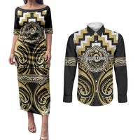 Aotearoa Ngati Tama Personalised Couples Matching Puletasi and Long Sleeve Button Shirt Maori Iwi Poutama Puhoro Tattoo LT14 Yellow - Polynesian Pride