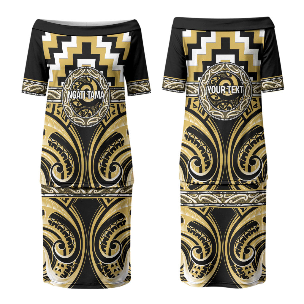 Aotearoa Ngati Tama Personalised Couples Matching Puletasi and Long Sleeve Button Shirt Maori Iwi Poutama Puhoro Tattoo LT14 - Polynesian Pride