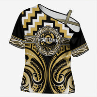 Aotearoa Ngati Tama Personalised Cross Shoulder Shirt Maori Iwi Poutama Puhoro Tattoo LT14 Female Yellow - Polynesian Pride