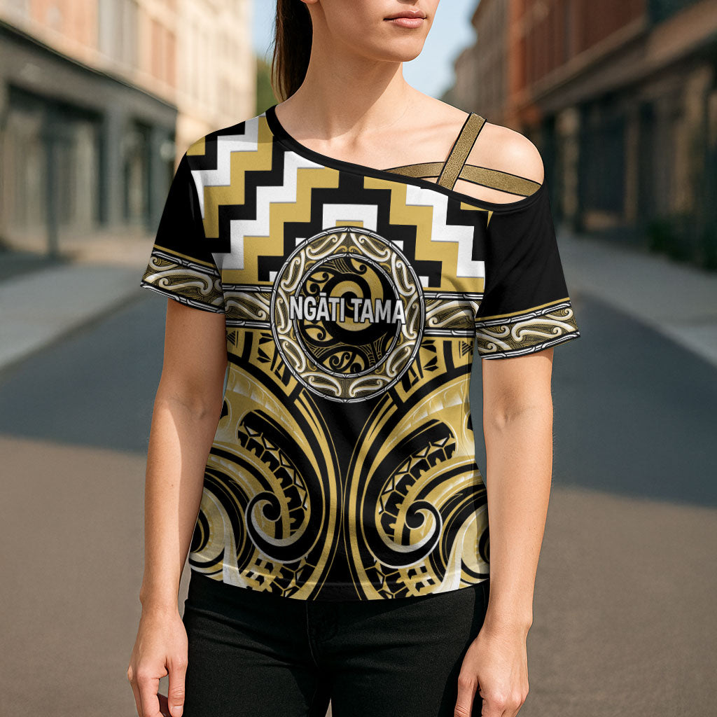Aotearoa Ngati Tama Personalised Cross Shoulder Shirt Maori Iwi Poutama Puhoro Tattoo LT14 - Polynesian Pride