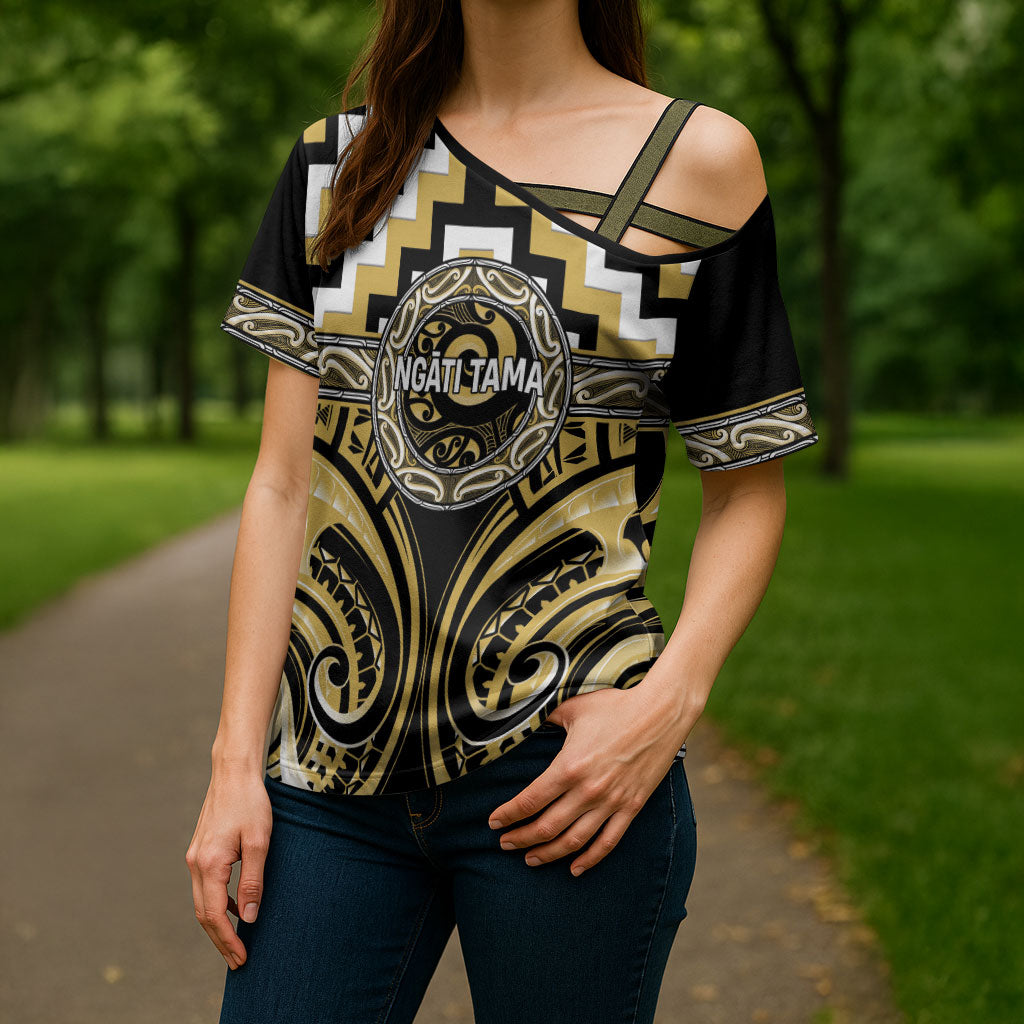 Aotearoa Ngati Tama Personalised Cross Shoulder Shirt Maori Iwi Poutama Puhoro Tattoo LT14 - Polynesian Pride