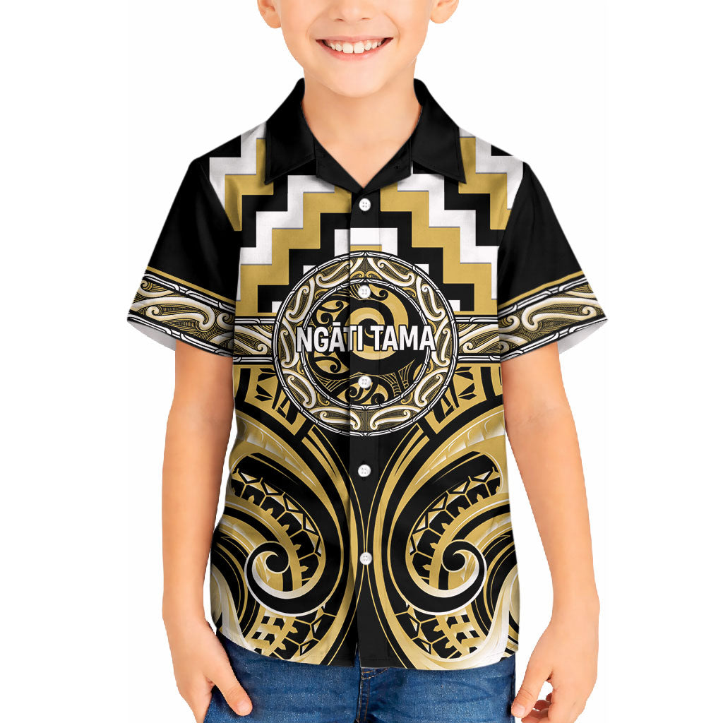 Aotearoa Ngati Tama Personalised Kid Hawaiian Shirt Maori Iwi Poutama Puhoro Tattoo LT14 Kid Yellow - Polynesian Pride