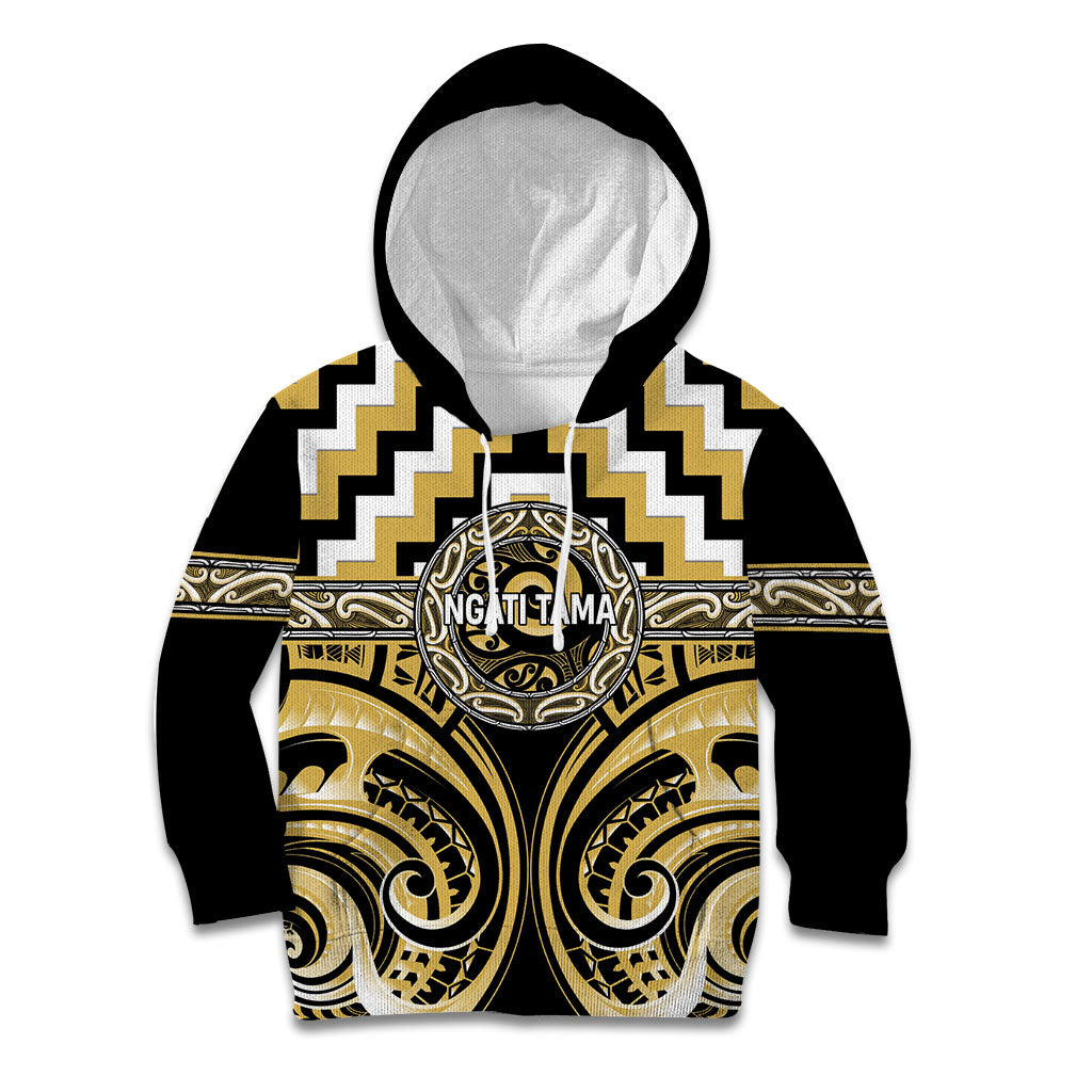 Aotearoa Ngati Tama Personalised Kid Hoodie Maori Iwi Poutama Puhoro Tattoo LT14 Hoodie Yellow - Polynesian Pride