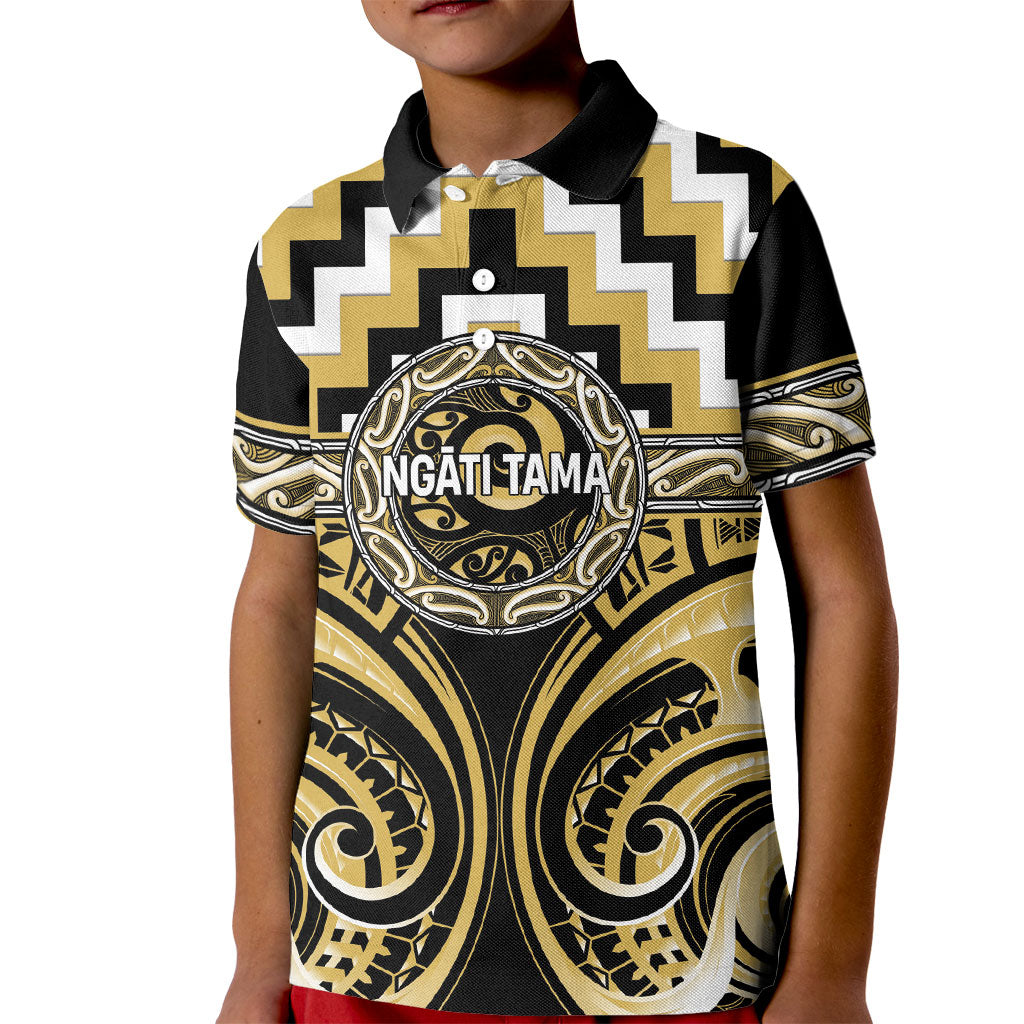 Aotearoa Ngati Tama Personalised Kid Polo Shirt Maori Iwi Poutama Puhoro Tattoo LT14 Kid Yellow - Polynesian Pride