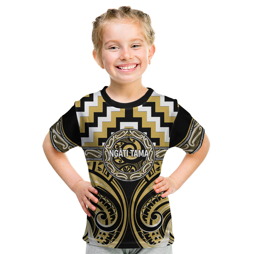 Aotearoa Ngati Tama Personalised Kid T Shirt Maori Iwi Poutama Puhoro Tattoo LT14 Yellow - Polynesian Pride
