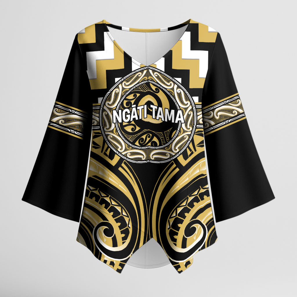 Aotearoa Ngati Tama Personalised Kimono Sleeve Blouse Maori Iwi Poutama Puhoro Tattoo LT14 Female Yellow - Polynesian Pride