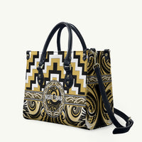 Aotearoa Ngati Tama Leather Bag Maori Iwi Poutama Puhoro Tattoo LT14 Yellow - Polynesian Pride
