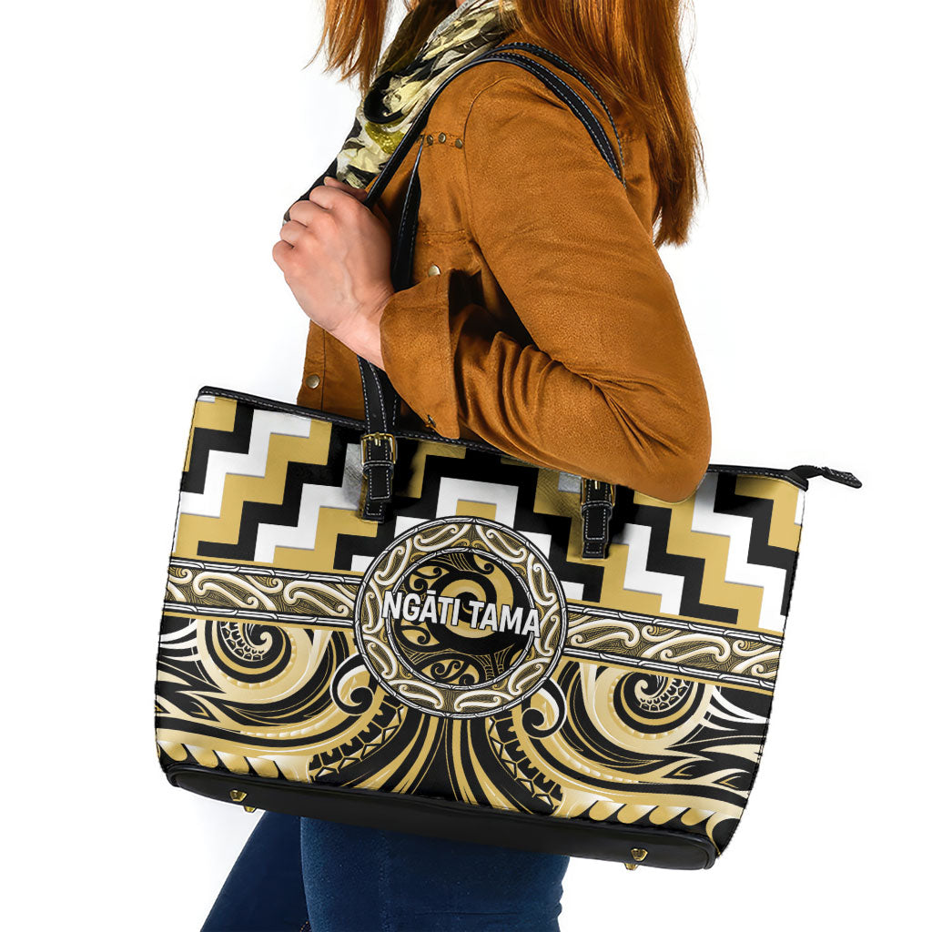 Aotearoa Ngati Tama Leather Tote Bag Maori Iwi Poutama Puhoro Tattoo LT14 Yellow - Polynesian Pride