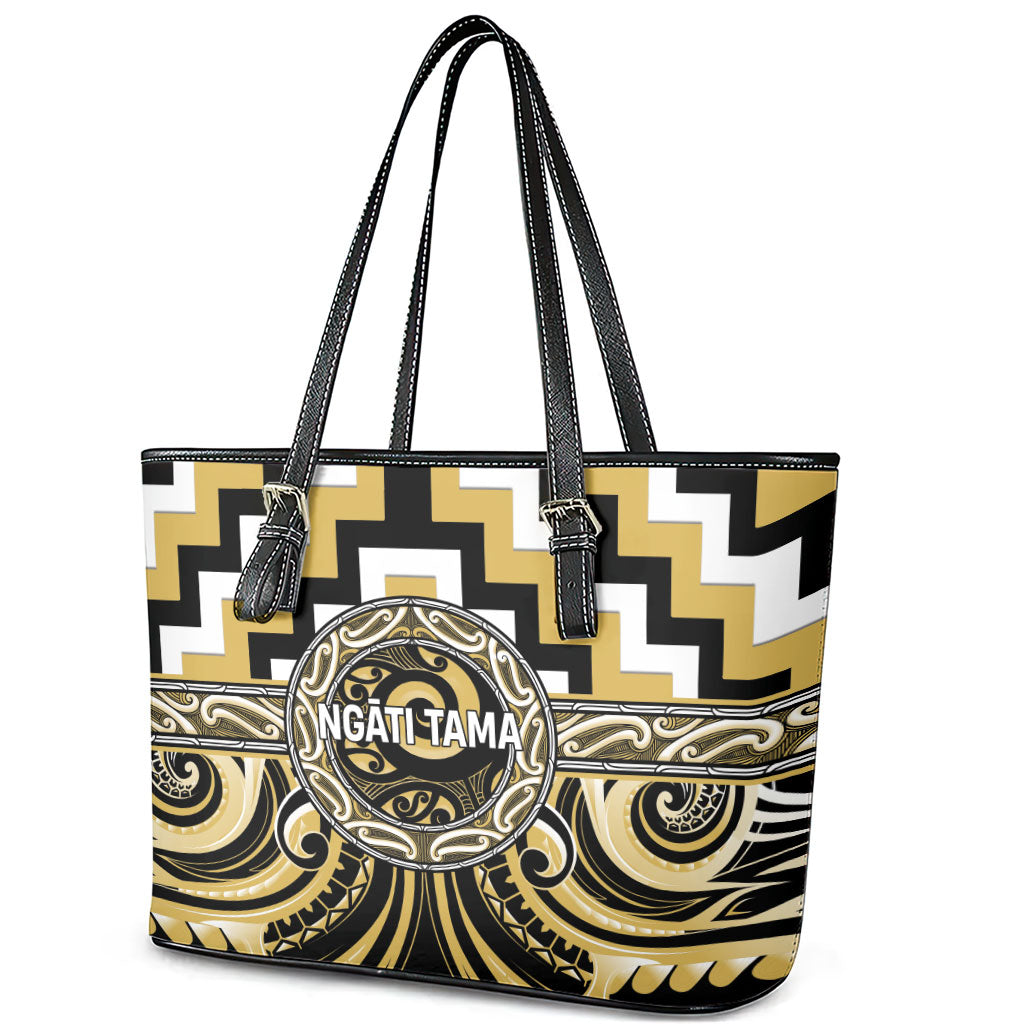 Aotearoa Ngati Tama Leather Tote Bag Maori Iwi Poutama Puhoro Tattoo LT14 - Polynesian Pride