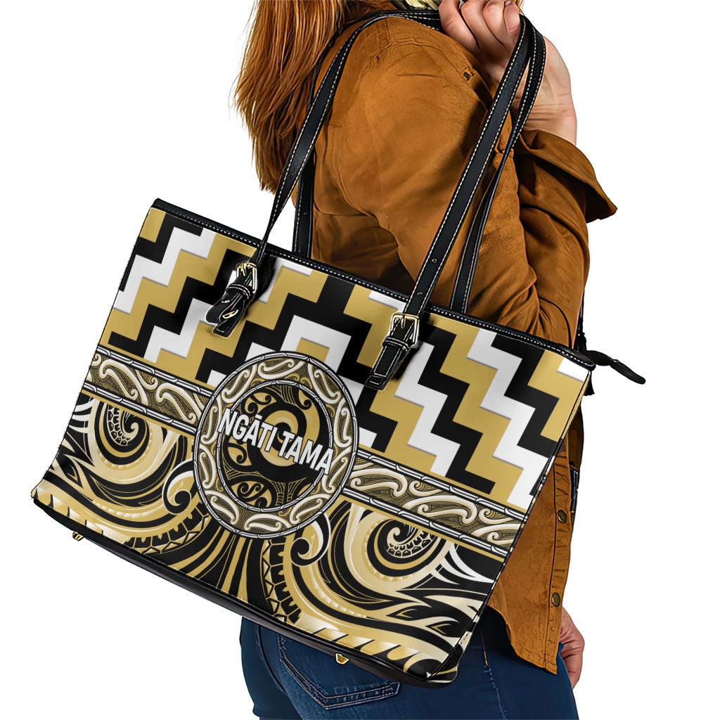 Aotearoa Ngati Tama Leather Tote Bag Maori Iwi Poutama Puhoro Tattoo LT14 - Polynesian Pride