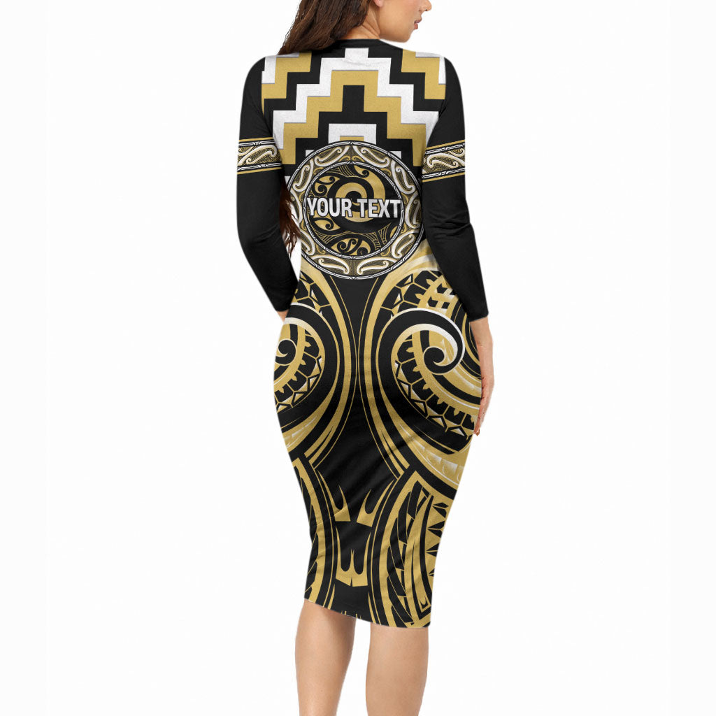 Aotearoa Ngati Tama Personalised Long Sleeve Bodycon Dress Maori Iwi Poutama Puhoro Tattoo LT14 - Polynesian Pride