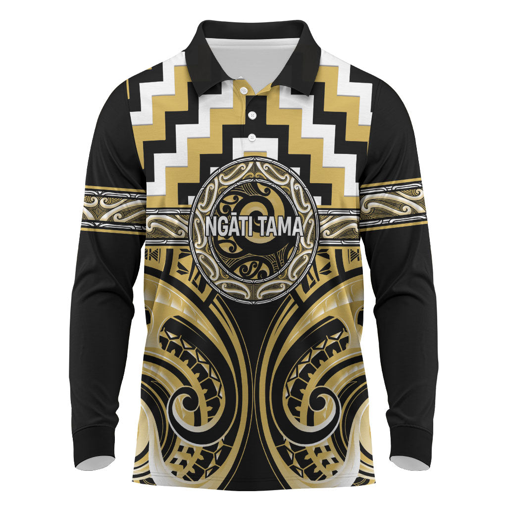 Aotearoa Ngati Tama Personalised Long Sleeve Polo Shirt Maori Iwi Poutama Puhoro Tattoo LT14 Yellow - Polynesian Pride