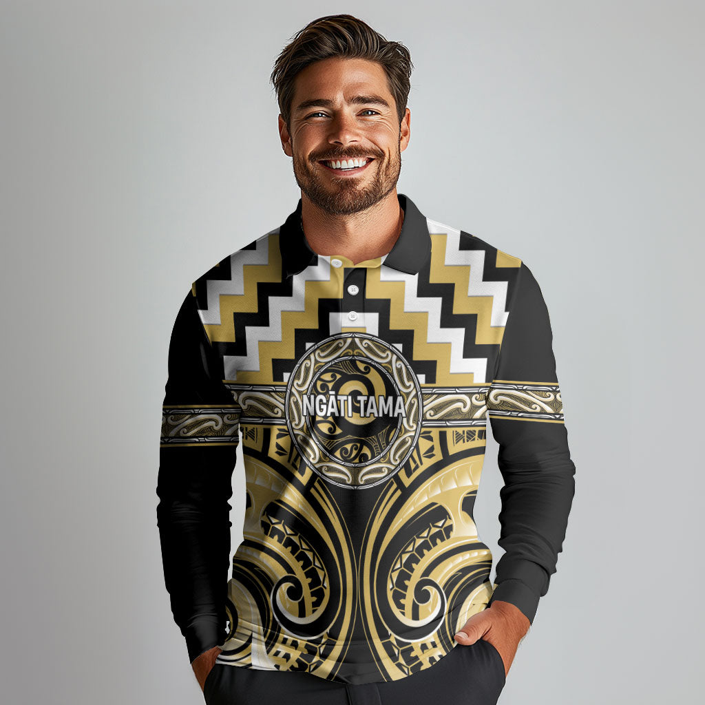 Aotearoa Ngati Tama Personalised Long Sleeve Polo Shirt Maori Iwi Poutama Puhoro Tattoo LT14 - Polynesian Pride