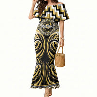 Aotearoa Ngati Tama Personalised Mermaid Dress Maori Iwi Poutama Puhoro Tattoo LT14 Women Yellow - Polynesian Pride