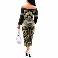 Aotearoa Ngati Tama Personalised Off The Shoulder Long Sleeve Dress Maori Iwi Poutama Puhoro Tattoo LT14 - Polynesian Pride