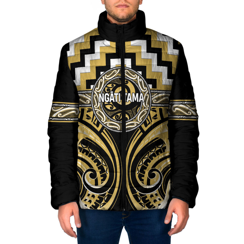 Aotearoa Ngati Tama Personalised Padded Jacket Maori Iwi Poutama Puhoro Tattoo LT14 Men Yellow - Polynesian Pride
