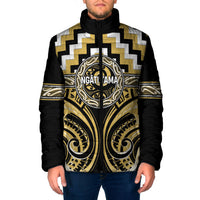 Aotearoa Ngati Tama Personalised Padded Jacket Maori Iwi Poutama Puhoro Tattoo LT14 Men Yellow - Polynesian Pride