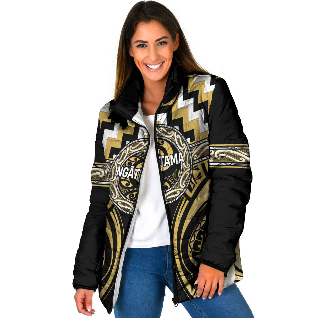 Aotearoa Ngati Tama Personalised Padded Jacket Maori Iwi Poutama Puhoro Tattoo LT14 Women Yellow - Polynesian Pride