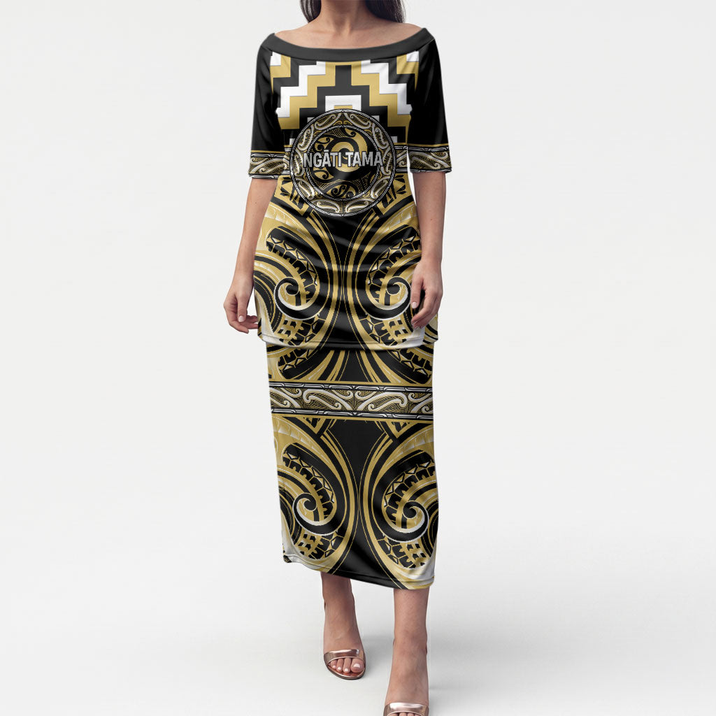 Aotearoa Ngati Tama Personalised Puletasi Maori Iwi Poutama Puhoro Tattoo LT14 Long Dress Yellow - Polynesian Pride