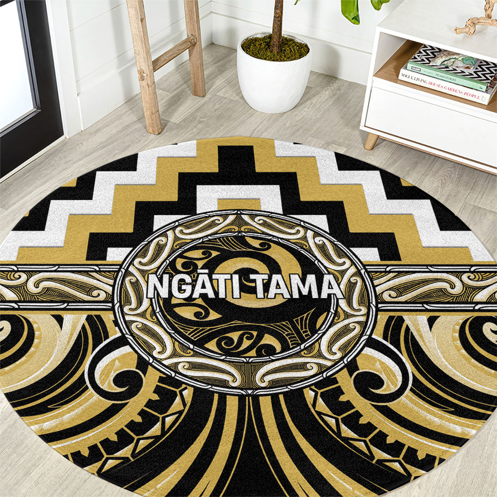 Aotearoa Ngati Tama Round Carpet Maori Iwi Poutama Puhoro Tattoo LT14 Yellow - Polynesian Pride