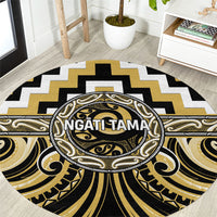 Aotearoa Ngati Tama Round Carpet Maori Iwi Poutama Puhoro Tattoo LT14 Yellow - Polynesian Pride