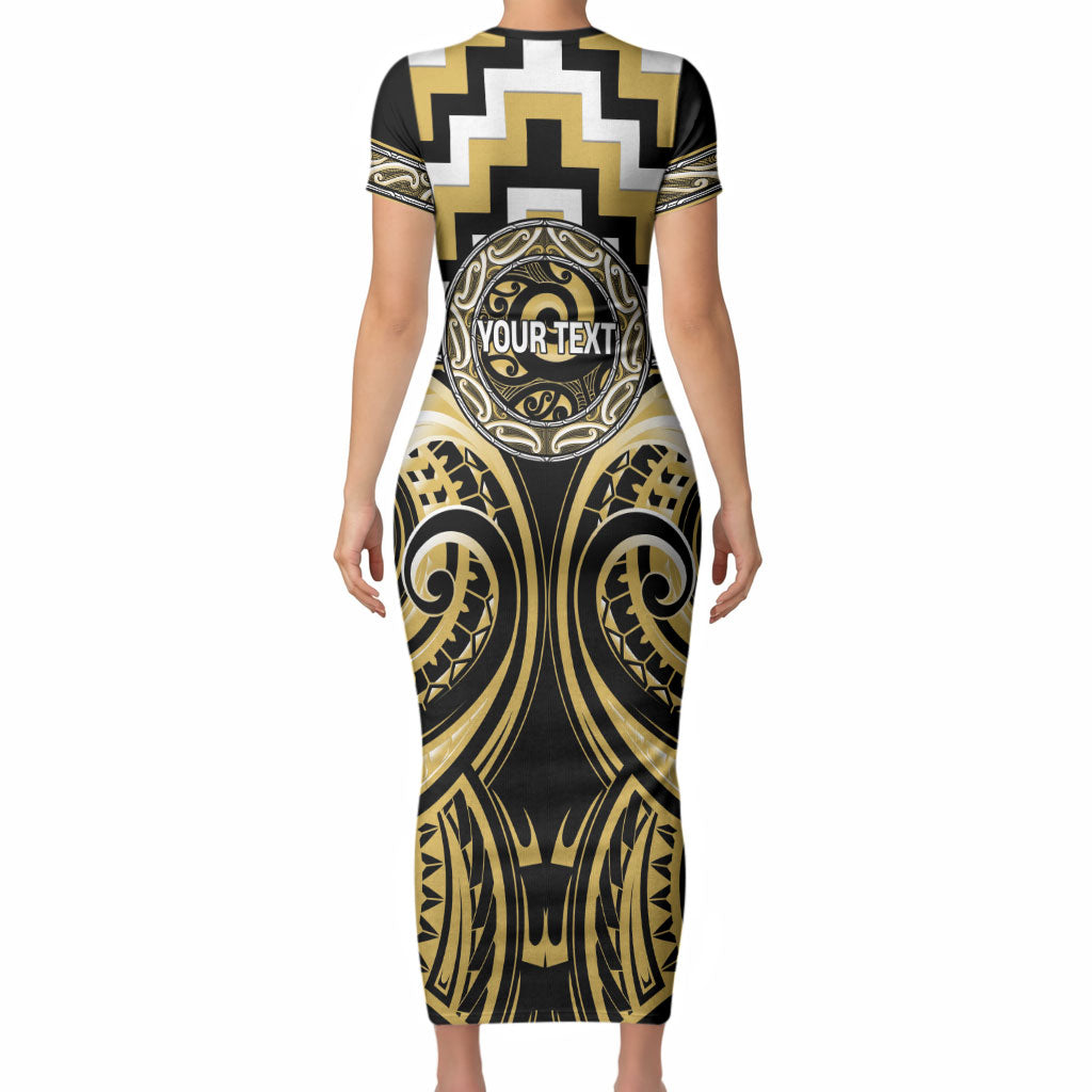 Aotearoa Ngati Tama Personalised Short Sleeve Bodycon Dress Maori Iwi Poutama Puhoro Tattoo LT14 - Polynesian Pride