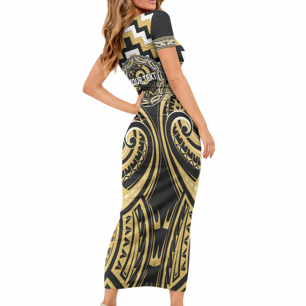 Aotearoa Ngati Tama Personalised Short Sleeve Bodycon Dress Maori Iwi Poutama Puhoro Tattoo LT14 - Polynesian Pride