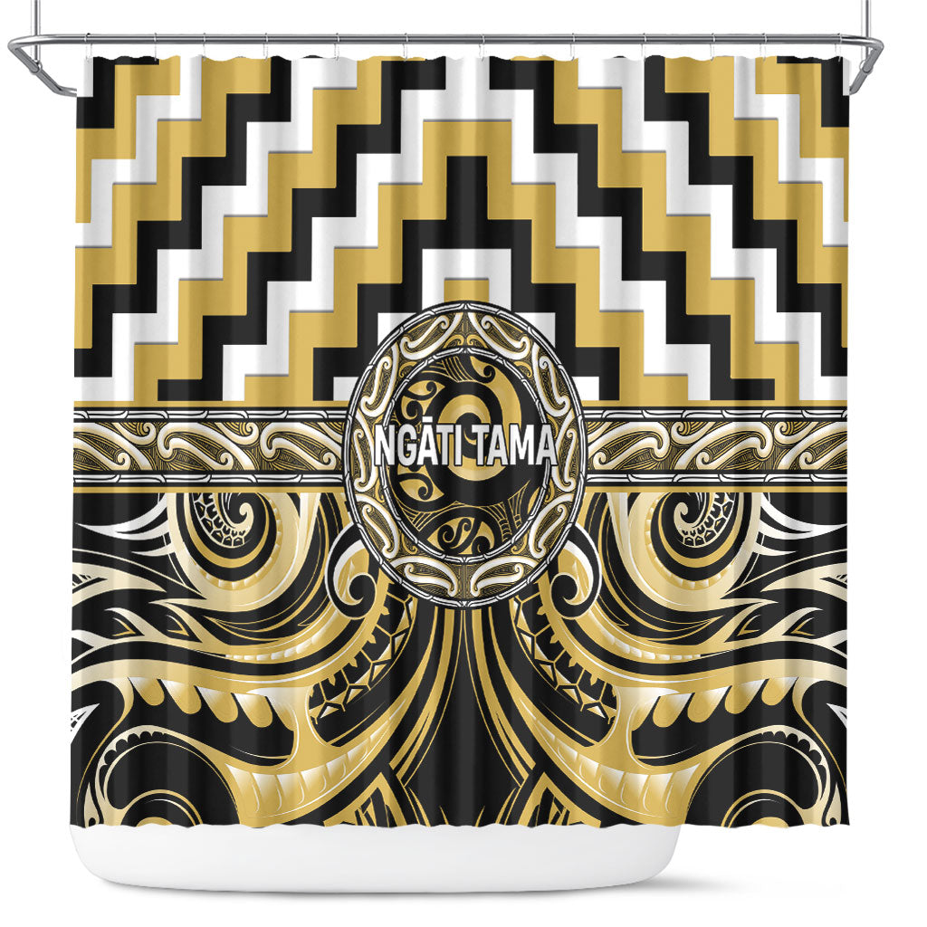 Aotearoa Ngati Tama Shower Curtain Maori Iwi Poutama Puhoro Tattoo LT14 Yellow - Polynesian Pride