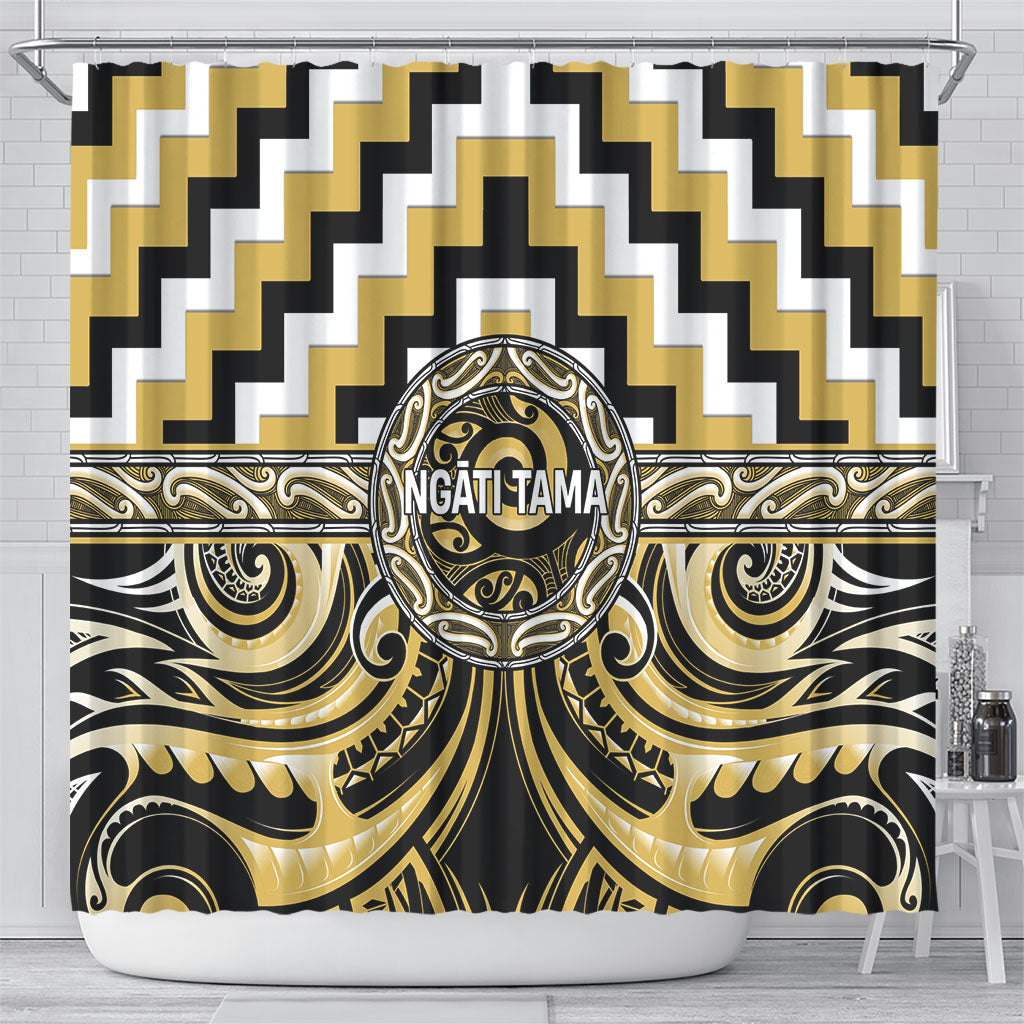 Aotearoa Ngati Tama Shower Curtain Maori Iwi Poutama Puhoro Tattoo LT14 - Polynesian Pride