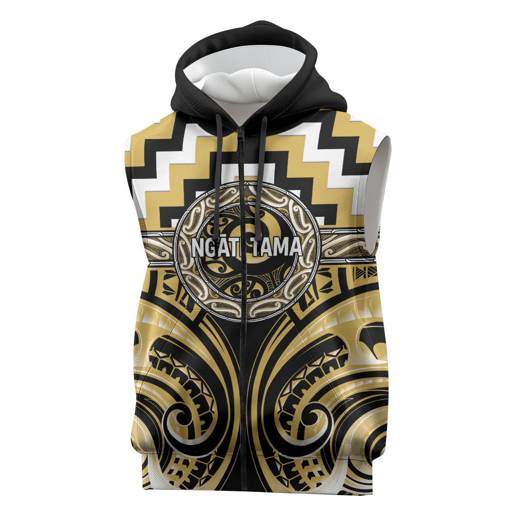 Aotearoa Ngati Tama Personalised Sleeveless Zip Hoodie Maori Iwi Poutama Puhoro Tattoo LT14 Yellow - Polynesian Pride