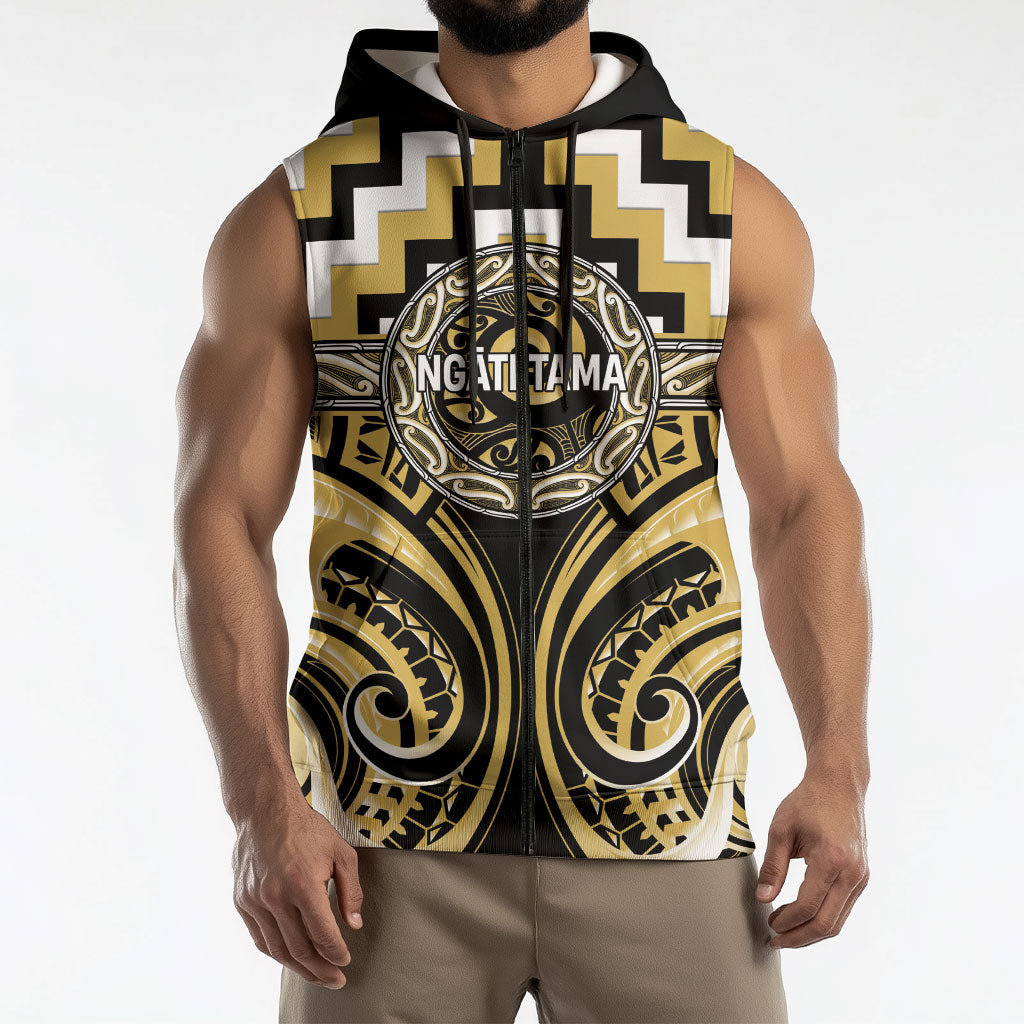 Aotearoa Ngati Tama Personalised Sleeveless Zip Hoodie Maori Iwi Poutama Puhoro Tattoo LT14 - Polynesian Pride