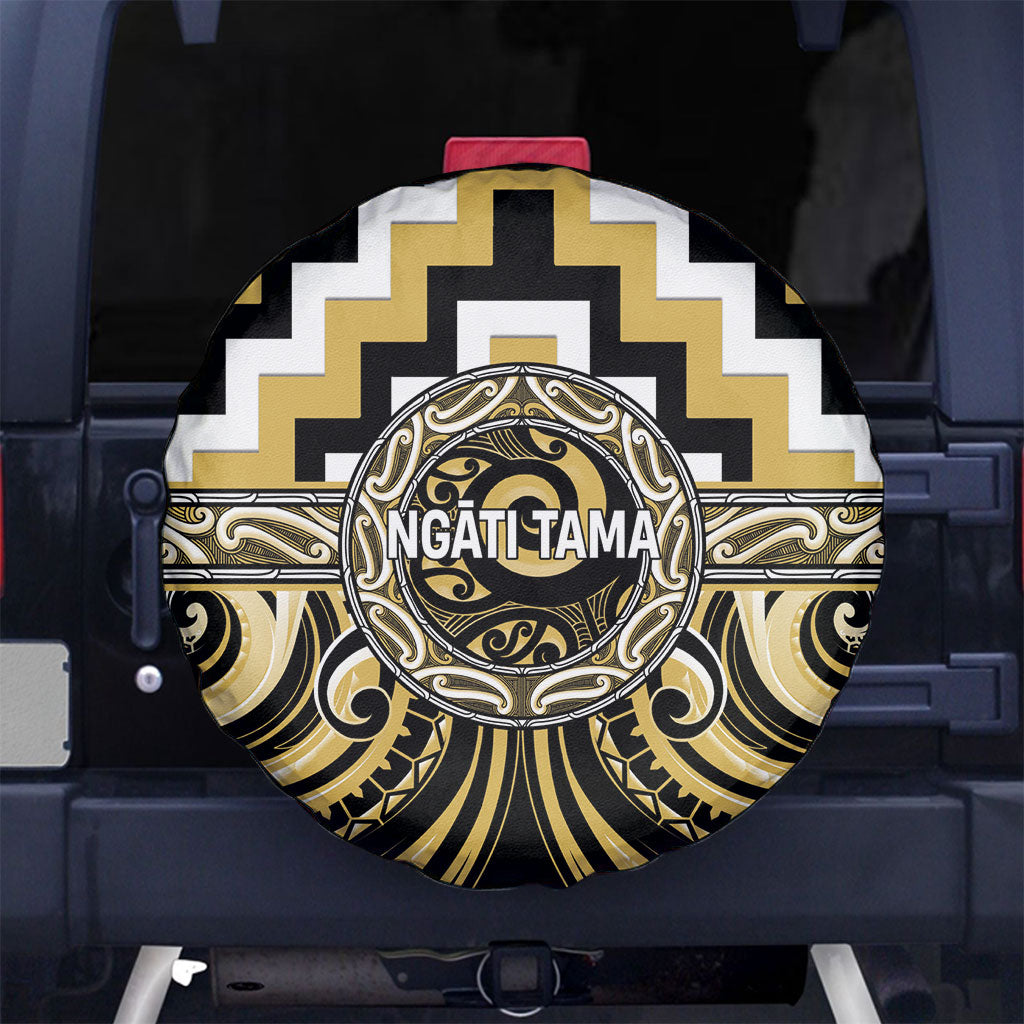 Aotearoa Ngati Tama Spare Tire Cover Maori Iwi Poutama Puhoro Tattoo LT14 No hole Yellow - Polynesian Pride