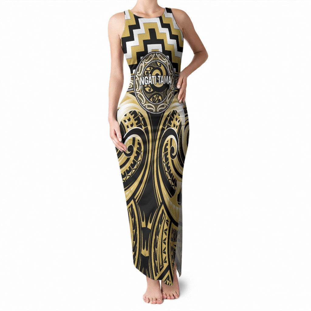 Aotearoa Ngati Tama Personalised Tank Maxi Dress Maori Iwi Poutama Puhoro Tattoo LT14 Women Yellow - Polynesian Pride