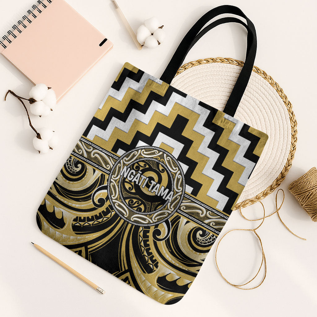 Aotearoa Ngati Tama Tote Bag Maori Iwi Poutama Puhoro Tattoo LT14 Black Strap One Size Yellow - Polynesian Pride