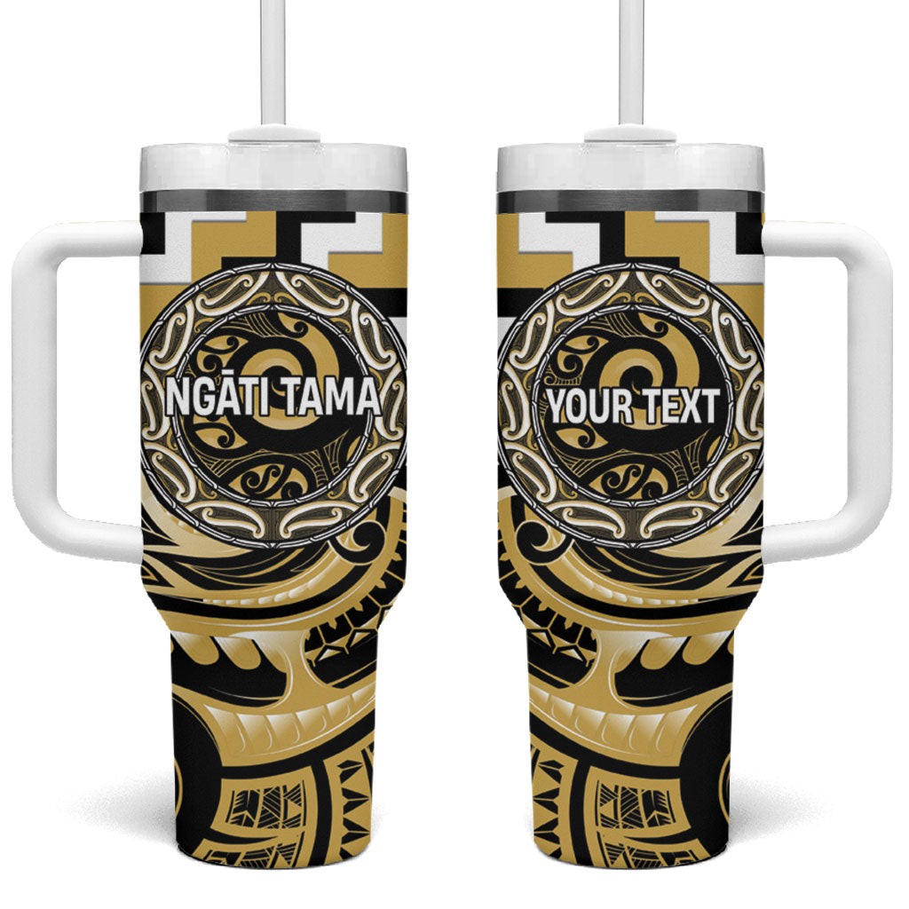 Aotearoa Ngati Tama Personalised Tumbler With Handle Maori Iwi Poutama Puhoro Tattoo LT14 One Size: 40 oz Yellow - Polynesian Pride