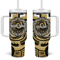 Aotearoa Ngati Tama Personalised Tumbler With Handle Maori Iwi Poutama Puhoro Tattoo LT14 One Size: 40 oz Yellow - Polynesian Pride