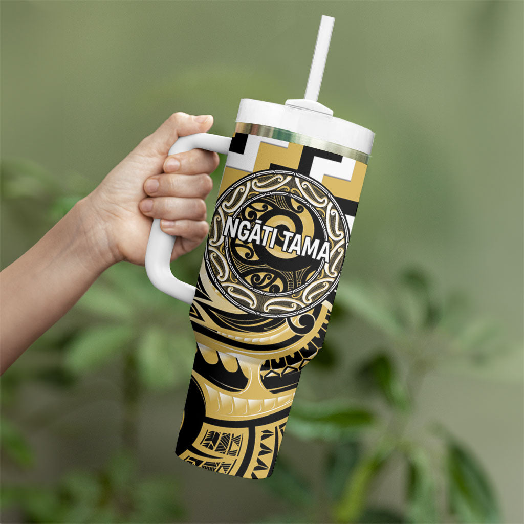 Aotearoa Ngati Tama Personalised Tumbler With Handle Maori Iwi Poutama Puhoro Tattoo LT14 - Polynesian Pride