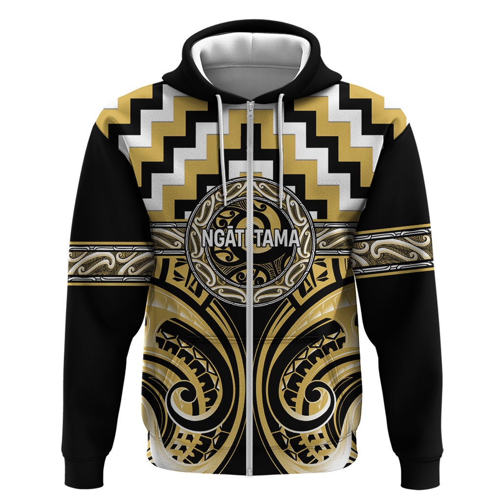 Aotearoa Ngati Tama Personalised Zip Hoodie Maori Iwi Poutama Puhoro Tattoo LT14 Zip Hoodie Yellow - Polynesian Pride